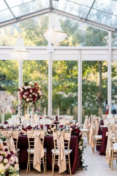 the tables are set up for an event