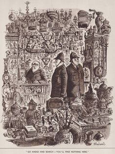 an old drawing of two men in a shop