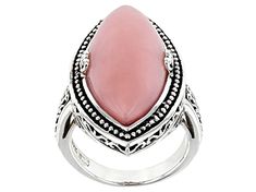 27x12mm marquise Peruvian pink opal rhodium over sterling silver solitaire ring. Measures approximately .55"L x 1.05"W. Not sizeable. Elegant Pink Opal Sterling Silver Ring, Elegant Pink Opal Ring In Sterling Silver, Silver Marquise Moonstone Ring, Elegant Silver Rings With Pink Opal, Peruvian Opal Jewelry, Pink Opal Jewelry, Pink Opal Ring, Conch Pearl, Rock Rings