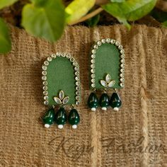 #fabricearrings #green #trendy #follow #style #fashion #kundanjewellery #earrings #hand #diy Diy Cloth Jwellery, Fabric Jewellery Design, Handmade Earrings Fabric, Korean Jewellery