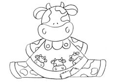 a drawing of a cow sitting on top of a blanket