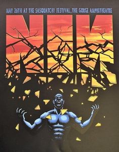 a poster for an upcoming concert with a man holding his hands up in front of the sun