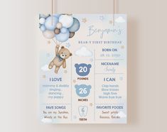 Baby Boy First Birthday Bear Theme, Teddy Bear 1st Birthday Boy, First Birthday Poster Ideas, 1st Birthday Poster, Teddy Bear Birthday Theme Zazzle, Teddy Bear Theme Party 1st Birthdays Blue