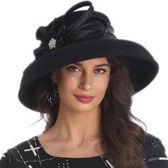 PRICES MAY VARY. FORBUSITE Women winter dress hats, 100% wool victorian hat. 3 styles wool church hat to select: Asymmetric large brim with large bow and Rhinestone; Wide brim with Feather; Down brim with Crystal. Classic design make you so elegant and charming when you wear. All lady dress hats are 100% hand-made. This fashion vintage women black hats for funeral, church, tea party and formal occasion. It can be quickly restored by turning on a high temperature with dryer or steam brush when it Wool Dress Winter, Hats For Fall, Casual Formal Dresses, Sinamay Hats, Wool Hats, Church Dress, Hepburn Style, Dress Winter, Kids Scarf