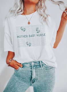 Mother Baby Nurse Shirt This classic unisex jersey short sleeve tee fits like a well-loved favorite. Soft cotton and quality print make users fall in love with it over and over again. These t-shirts have-ribbed knit collars to bolster shaping. The shoulders have taping for better fit over time. Dual side seams hold the garment's shape for longer. -100% Airlume combed and ringspun cotton (fiber content may vary for different colors) -Light fabric (4.2 oz/yd² (142 g/m - Retail fit - Tear away labe Family Matching Soft-washed Short Sleeve T-shirt, Casual Nursing Friendly Short Sleeve T-shirt, White Relaxed Fit T-shirt For Family Matching, Unisex White T-shirt With Letter Print, White Short Sleeve T-shirt For Family Matching, Casual Crew Neck Nursing Friendly T-shirt, White Nursing Friendly Short Sleeve Tops, Cotton Nursing Friendly Relaxed Fit Tops, White T-shirt With Letter Print For Mother's Day