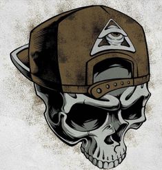 a drawing of a skull wearing a helmet