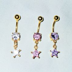 Set Of 3 Pieces-14k Gold Plated Cz Star Dangle Belly Rings Lot New Lc2 You Will Get A Clear Star Dangle, A Pink Star Dangle And A Lavender Star Dangle Belly Rings In This 3 Piece Lot Set. 14k Gold Plated Cz Star Dangle Belly Ring Lot New Lc2 14g/1.6mm 14k Gold Plated Post New Lc2 Belly Piercings, Pink Star, Belly Button Piercing, Pink Stars