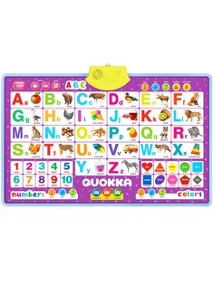 a colorful children's alphabet board with animals and letters