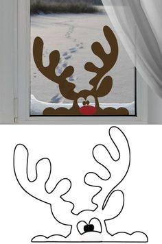 an image of a window with reindeers drawn on it