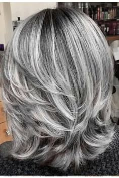 Hair For Older Women Over 50 Short, Medium Length Silver Hair Styles, The Octopus Haircut, Medium Length Grey Hair With Layers, Layered Grey Hair, Medium Hairstyles For Women Over 50, Layered Gray Hair, Silver Grey Hair Color, Grey Hair Wig