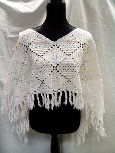 White Bridal lace tattered cotton by Endladesign on Etsy White Handmade Bohemian Crochet Top, White Bohemian Poncho With Fringe, White Handmade Bohemian Poncho, White Bohemian Poncho For Festivals, White Vintage Crochet Top For Festivals, White One Size Bohemian Poncho, White One Size Crochet Top, White One-size Poncho For Festival, White One Size Poncho For Festival