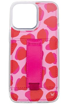 a pink and red case with hearts on it