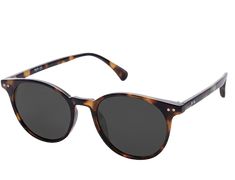 a pair of sunglasses with grey lenses on the top and bottom, in dark tortoise