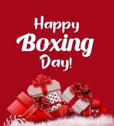 happy boxing day with presents on red background