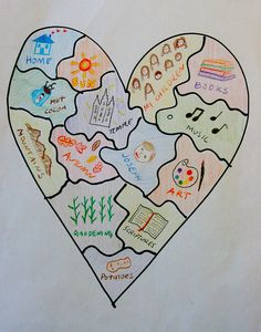 a drawing of a heart with many different things in it