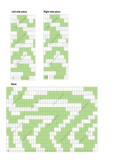 three squares with different patterns on them, one is green and the other is white