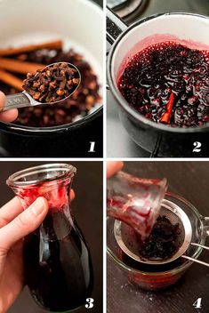 four pictures showing how to make homemade cranberry sauce