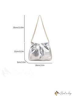 BirdinBag - Stylish Metallic Pleated Bag with Ample Space and Chain Strap Silver Bags With Chain For Fashion Accessory, Silver Shoulder Bag With Chain Strap, Silver Chain Bags As Fashion Accessory, Silver Shoulder Bag With Chain Detail, Elegant Hobo Bag With Chain Strap For Shopping, Shopping Shoulder Clutch With Chain Strap, Chain Strap Clutch Shoulder Bag For Shopping, Silver Satchel Shoulder Bag With Chain Strap, Silver Chain Shoulder Bag