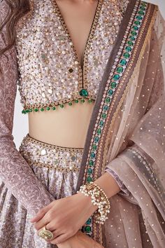 Buy Grey Dupion Embroidered Hand Sequin And Badla Bridal Lehenga Set For Women by Cedar & Pine Online at Aza Fashions in US