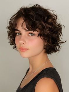 Short Hair Cuts For Women Curly Layers, Short Wavy Hair Haircuts, Chopped Short Hair, Curly Ear Length Hair, Short Curly Womens Haircuts, Loose Spiral Perm Short Hair, Short Layered Haircuts For Wavy Hair, Short Curly Pixie Round Face, Short Thick Curly Haircuts