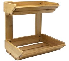 a wooden shelf with two compartments on each side