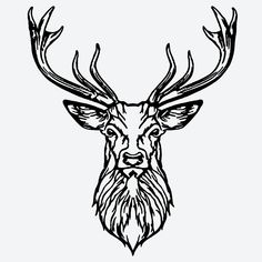 a black and white drawing of a deer's head