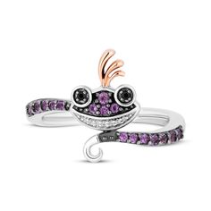 Sly and sparkly, Randall from Disney Pixar's Monsters, Inc. is featured in this ring from the Disney Treasures collection. Sterling silver and 10K rose gold with black rhodium Round-cut amethysts and black and white diamond accents Available exclusively at KAY Jewelers © Disney Randall Boggs, Disney Treasures, Kids Rings, Purple Diamond, Dream Gift, Kay Jewelers, Black Diamond Ring, Movie Character, Monsters Inc