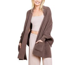 Stay cozy and warm with the Barefoot Dreams CozyChic blanket wrap. Featuring ribbed cuffs and front patch pockets, this wrap offers generous length for ease of movement while providing warmth without bulk. From Barefoot Dreams. Blanket Wrap, Stay Cozy, Sweater Fashion, Knitting Designs, One Size Fits All, Patch Pocket, Sweaters & Cardigans