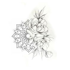 a black and white drawing of a flower on a white background with an intricate design