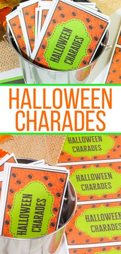 halloween party food labels and place cards with the words halloween charadess on them