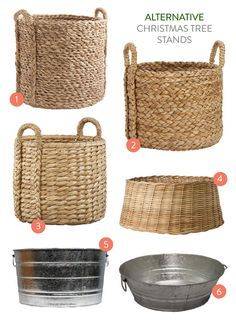 four different types of baskets with names on the bottom and bottom, all in different sizes