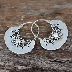 Handcrafted Sterling Silver Hoop Earrings from Mexico - Sun Renaissance | NOVICA Flowers Craft, Amethyst And Diamond Ring, Bali Silver, Sapphire Engagement Ring Blue, Jewelry Wire, Moon Shapes, Sterling Silver Hoop Earrings, Sterling Silver Hoops, Chic Clothes