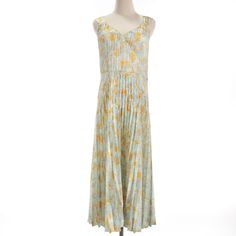 * Length: Approximately 48 Yellow Pleated A-line Midi Dress, Fitted Yellow Pleated Midi Dress, Summer Pleated Yellow Dress, Summer Yellow Pleated Dress, Casual Yellow Pleated Dresses, Spring Yellow Pleated Midi Dress, Yellow Pleated Sleeveless Midi Dress, Yellow Pleated Midi Dress For Spring, Yellow V-neck Sundress For Garden Party