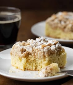 a piece of coffee cake on a white plate