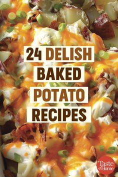 the cover of 24 delish baked potato recipes, with text overlaying it