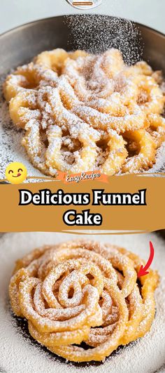 Enjoy the sweet, crispy delight of Funnel Cake, just like at the fair! This easy-to-make treat is drizzled with powdered sugar and can be topped with anything from fresh fruit to chocolate syrup. Perfect for family gatherings or a sweet evening treat. #FunnelCake #FairFood #SweetTreats Funnel Cake Recipe Easy, Cake Flour Recipe, Homemade Funnel Cake, Funnel Cake Recipe, Strawberry Bread, Smooth Cake, Funnel Cake, The Carnival