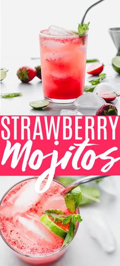 strawberry mojitos with mint garnish on the side