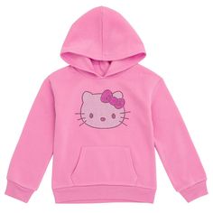 Your Hello Kitty fan is ready for fun and play with her favorite kawaii cartoon character! This fashionable Hello Kitty Hoodie features the sweet and loveable Kitty White wearing her iconic bow. Your little girl will look adorable in this cute, comfy and stylish long sleeve graphic hooded sweatshirt featuring her favorite cat. Winter Essentials Clothes, Hello Kitty Hoodie, Shop Hello Kitty, Fur Sweatshirt, Hello Kitty Sweatshirt, Pink Hello Kitty, Cute Hoodie, Girls Fleece, Toddler Hoodie