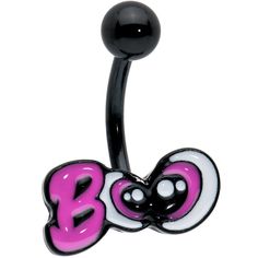 Product DetailsBlack Boo Eyes Beauty Pink White Halloween Belly Ring Getting a little scare never look as cute as on this 14 gauge belly piercing ring! It's made with a 3/8" black PVD over 316L surgical grade stainless steel curved barbell with a 5mm top ball end. The bottom end features a charm of "Boo" in pink and white, with little eyes peering out from within. This boo-eyed beauty is sure to make 'em jump in the sweetest way possible this Halloween! Specifications: 14 Gauge (1.6mm) 3/8" (10m Black Piercings For Halloween Gift, Conch Piercing Jewelry, Opal Nose Ring, Daith Piercing Jewelry, Pregnancy Belly Rings, Tragus Piercing Jewelry, Horseshoe Jewelry, Belly Piercing Jewelry, Belly Piercing Ring