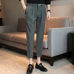 SPECIFICATIONS Material: Polyester Applicable Season: Spring and Autumn Style: Smart Casual Applicable Scene: BUSINESS Gender: MEN Gray Non-stretch Dress Pants With Pockets, Oversized Pants Men, Oversized Pants, Fashion Oversized, Men Suit, Suit Pant, Autumn Style, Baggy Pant, Casual Suit