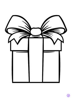 a black and white drawing of a present box with a bow on it's top