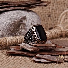 Men's onyx gemstone signet ring which will give you a head turning presence. This mystic, vintage style, engraved ring has a unique design for the polished, refined, and distinguished man. Perfect for casual and formal events, it will make your friends envious as you walk into the room full of confidence and pride. Looking for a unique, one of a kind GIFT FOR HIM, groomsman gift, father's day gift, teacher day gift? Look no further. This cool gemstone ring is the right answer and best gift for a Vintage Black Signet Ring With Gemstone, Rectangular Black Engraved Ring, Black Rectangular Engraved Ring, Black Vintage Engraved Ring, Vintage Black Engraved Rings, Black Engraved Rectangular Ring, Black Rectangular Vintage Signet Ring, Vintage Black Engraved Ring For Gift, Vintage Black Engraved Ring Gift