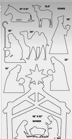 Cardboard Christmas Decorations Diy, Nativity Templates Free Printable, Nativity Silhouette Free Printable, Navity Scene Ideas Diy, Diy Manger Nativity, Betlehem Diy, Wood Nativity Diy, Scroll Saw Nativity, Manger Scenes Nativity Diy