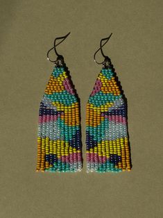 Beaded fringe earrings with colorful landscape motives 🌿 Made of high quality Japanese beads and stainless steel wires. Made with hands and heart 💚