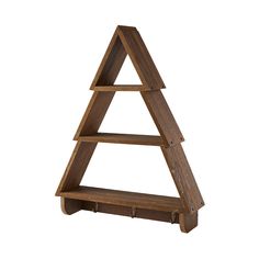 a wooden shelf with two shelves on each side and an upside down shelf in the middle