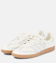 Samba OG leather sneakers in white - Adidas | Mytheresa White Gazelle, Gazelle Adidas, Adidas Shoes Women, Adidas Sneaker, Shoe Inspo, Colorful Shoes, Unique Shoes, Shoes Sneakers Adidas, Slides Shoes