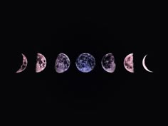 five phases of the moon in different colors