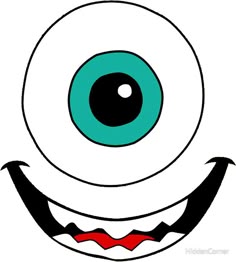 an evil looking cartoon eye with big blue eyes and red tie around it's neck