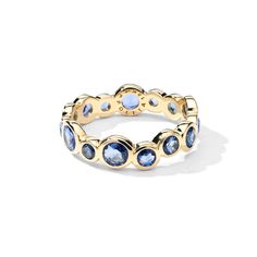 The proportions of this ring makes it striking, whether styled on its own or stacked with slimmer and chunkier bands. It’s handmade from 18K gold bezels and inset with round blue sapphires in a range of sizes. The look is elegant but minimalist, so it can be worn and appreciated every day. • 18K Gold 
• Gemstones: Blue Sapphire
 • Excluded from promotion Blue Sapphire Jewelry, Hinged Ring, Stock Design, Rainbow Sapphires, Enamel Ring, Teardrop Necklace, Sapphire Jewelry, Stacking Rings, Chain Pendants