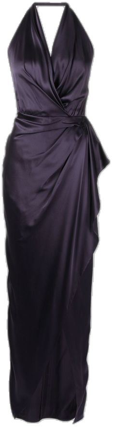 Silk Purple Evening Dress, Purple Silk Evening Dress, Elegant Purple Satin Finish Dress, Elegant Purple Dress With Satin Finish, Purple Draped Silk Dress, Elegant Purple Silk Evening Dress, Gown Purple, Halter Neck Gown, Crepe Midi Dress